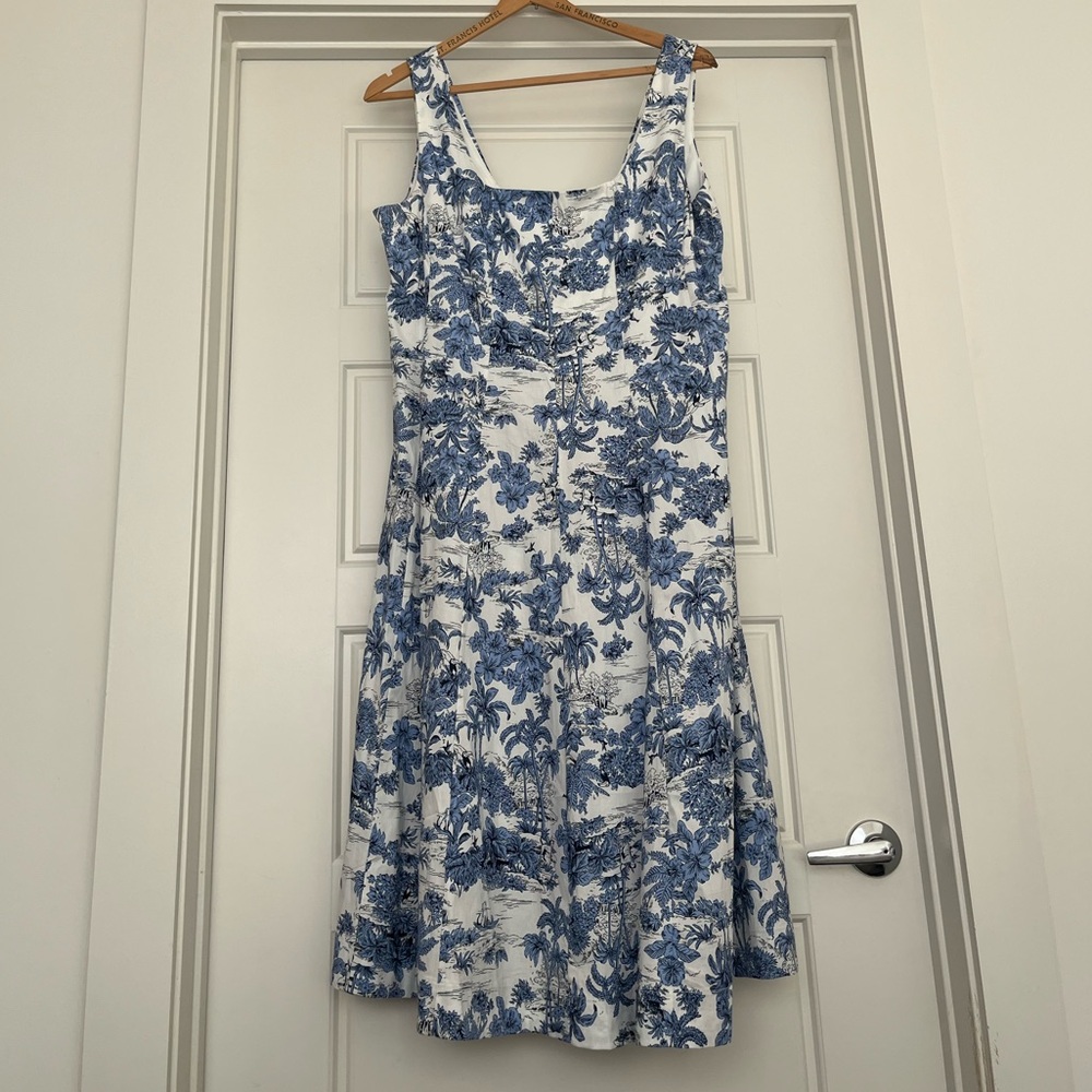 Blue Floral Toile Square-Neck Rachel Zoe Dress